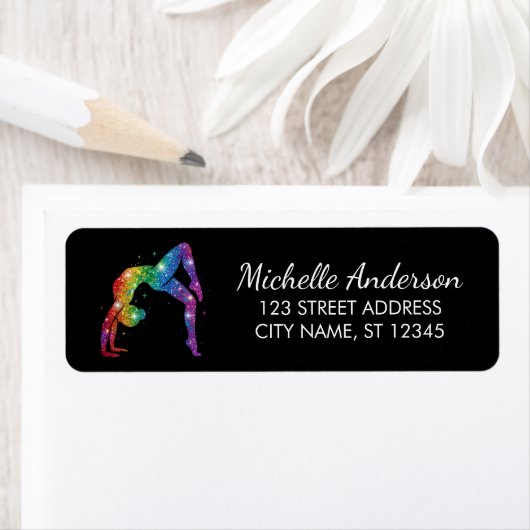 Gymnastics Gymnast Sparkly Glitter Return Address  ラベル (インサイチュ)