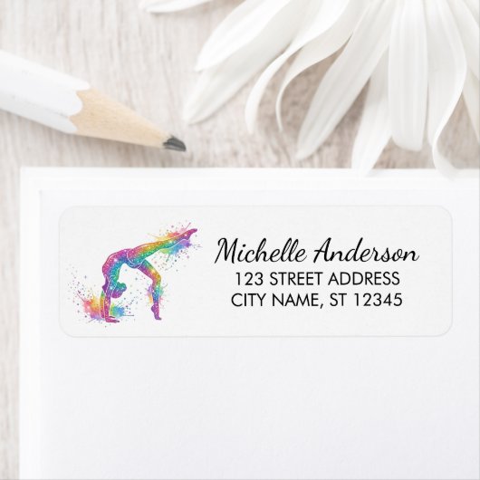 Gymnastics Gymnast Sparkly Glitter Return Address  ラベル (インサイチュ)