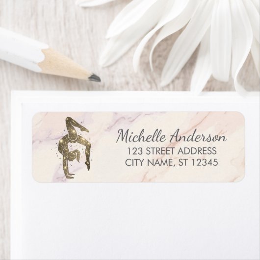 Gymnastics Gymnast Sparkly Glitter Return Address  ラベル (インサイチュ)