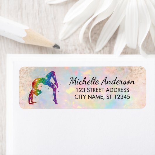 Gymnastics Gymnast Sparkly Glitter Return Address  ラベル (インサイチュ)