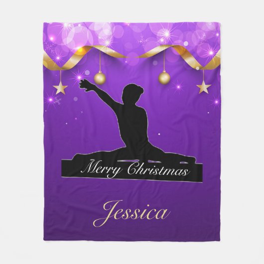 Gymnastics "Merry Christmas" Purple & Gold フリースブランケット (正面)