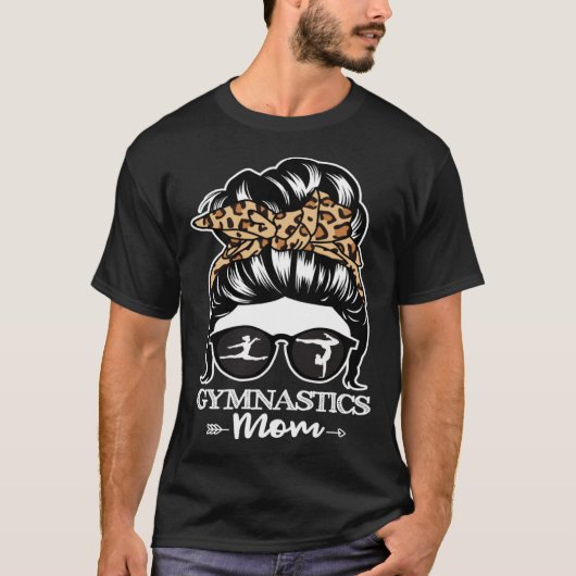 Gymnastics Mom Messy Bun Hair  Gymnast Mom Leopard Tシャツ (正面)