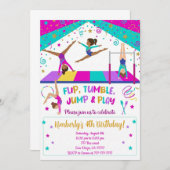 Gymnastics Pink Purple Turquoise Girl Birthday 招待状 (正面/裏面)