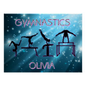 Gymnastics Poster Blue Starburst Gymnastics Pose ポスター (正面)