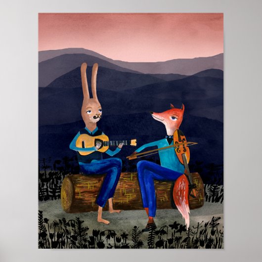 Gypsy Jazz - Rabbit and Fox Playing Music ポスター (正面)