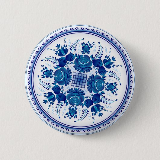 Gzhelスタイルのオーナメント付きボタン 缶バッジ (正面)