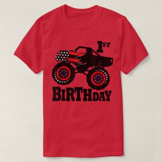 Gzl7 Amercian Flag Monster Truck 1st Birthday 2021 Tシャツ (デザイン正面)