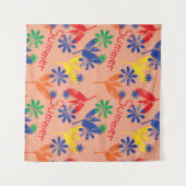 hとカラフルコンテンポラリーの夏のフローラコラージュ タペストリー (正面(横))