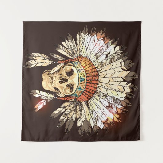 Hと手描き先住民アメリカインディアン・ヘアドレ タペストリー (正面(横))