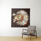 Hと手描き先住民アメリカインディアン・ヘアドレ タペストリー (インサイチュ(横))