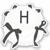 Hのイニシャル 黒と白の蝶結び アンティークなケーキ シール (正面)
