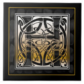 Hのモノグラムのケルト族の黒い石造りのセラミックタイル タイル (正面)