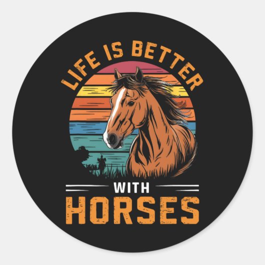 Hの馬のおもしろいレトロ馬で生活が良い ラウンドシール (正面)