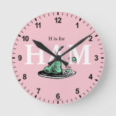 "HはハムのH" | アルファベットデザイン ラウンド壁時計 (正面)
