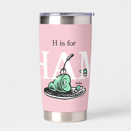 "HはハムのH" | アルファベットデザイン 保温保冷タンブラー (左面)