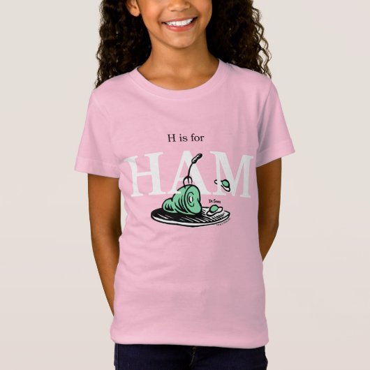 "HはハムのH" | アルファベットデザイン Tシャツ (正面)