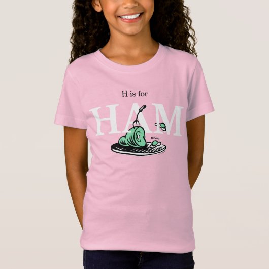 "HはハムのH" | アルファベットデザイン Tシャツ (正面)