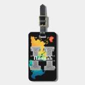 Hイニシャルパーソナライズされたシルバーモノグラムあなたの名前 ラゲッジタグ (正面縦)