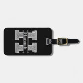 Hイニシャルパーソナライズされたシルバーモノグラムあなたの名前 ラゲッジタグ (正面横)