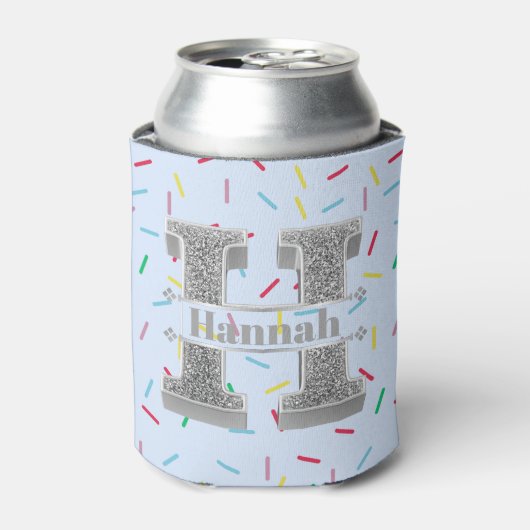 Hイニシャルパーソナライズされたシルバーモノグラムあなたの名前 缶クーラー (缶正面)