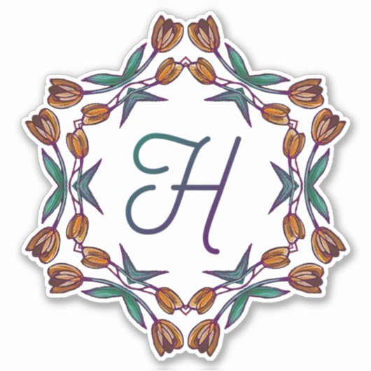 Hイニシャルユニークボホチューリップデコフラワーかわいらしズ シール (正面)