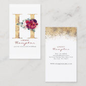 Hモノグラムブルゴーニュ赤い花とフェイク金ゴールド 名刺 (正面/裏面)