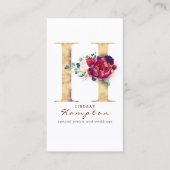 Hモノグラムブルゴーニュ赤い花とフェイク金ゴールド 名刺 (正面)