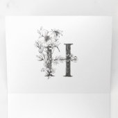 'H'モノグラム美しいスケッチフローラ結婚ズ 三つ折り招待状 (内部最初)