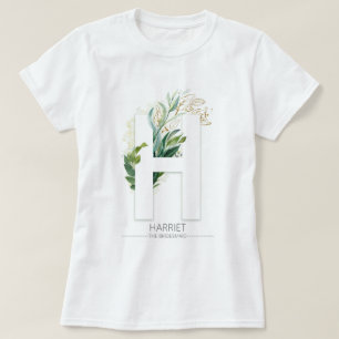 Hモノグラム金ゴールドグリー葉ネリー Tシャツ