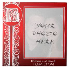 Hモノグラム「赤の白いレース」と写真 – タイル