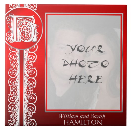 Hモノグラム「赤の白いレース」と写真 – タイル (正面)