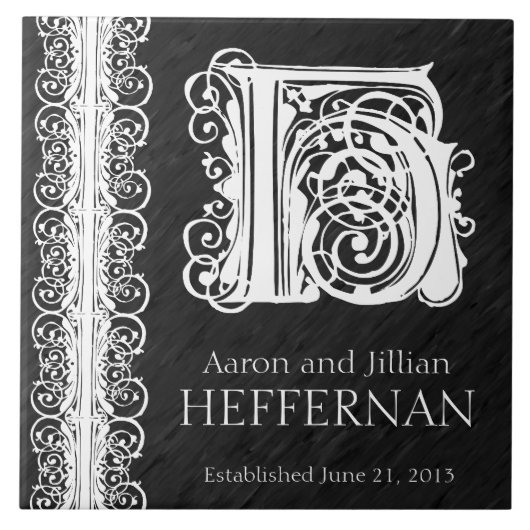 Hモノグラム「黒のホワイトレース」結婚のタイル タイル (正面)