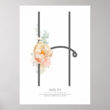 Hローマ字のモノグラム ブッシュ ピンク フラワー インテリア