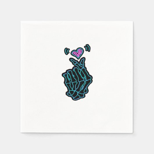 H用のハート信号を持つ美しいスケルトンハンド スタンダードカクテルナプキン (正面)
