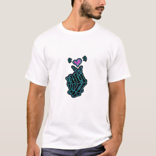 H用のハート信号を持つ美しいスケルトンハンド Tシャツ