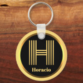 H金ゴールドモノグラムのレターパーソナライズされた キーホルダー (正面)