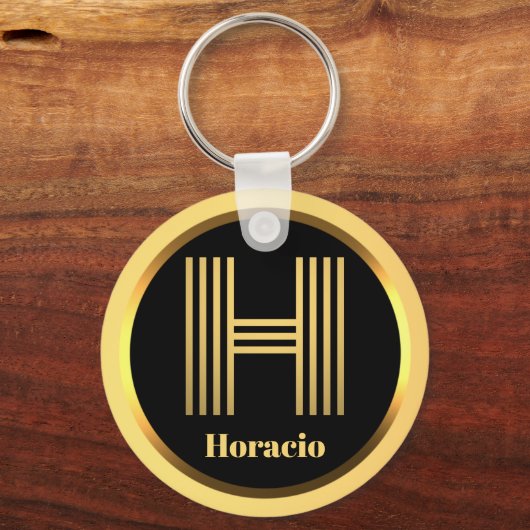 H金ゴールドモノグラムのレターパーソナライズされた キーホルダー (正面)