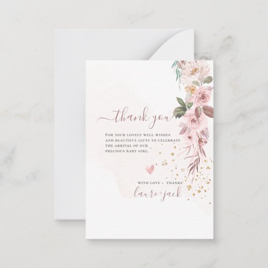 H2ほこりっぽいバラ誕生発表シャワーありがとう ノートカード (裏面)