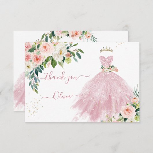 H2ピンクきらめくキンセアニェラドレスサンキュー 招待状 (正面/裏面)