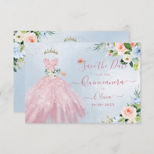 H2ピンクきらめくキンセアニェラドレ救スデート 招待状 (正面/裏面)