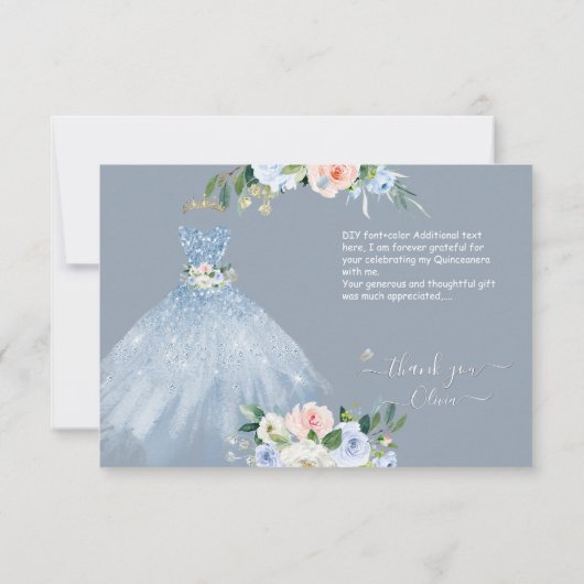 H2ピンクブルーきらめくキンセアニェラドレスサンキュー 招待状 (裏面)