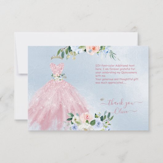 H2ピンクブルーきらめくキンセアニェラドレスサンキュー 招待状 (裏面)