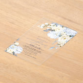 H2ブルーアジサイバラブライダルシャワー アクリル招待状 (レイダウン)