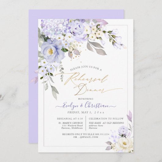 H2紫あじさいクリームバラリハーサルディナー 招待状 (正面/裏面)