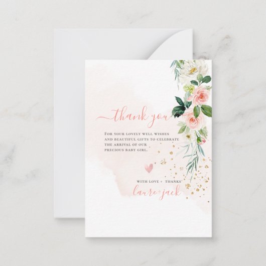 H2赤面バラ誕生発表シャワーありがとう ノートカード (裏面)