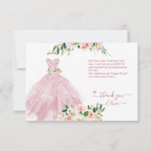 H2 スパークリング ピンクのキンチャネラ ドレスに感謝 招待状 (裏面)