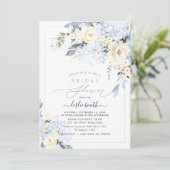 H2 ブルーのアジサイクリームローズのブライダルシャワー 招待状 (スタンド正面)
