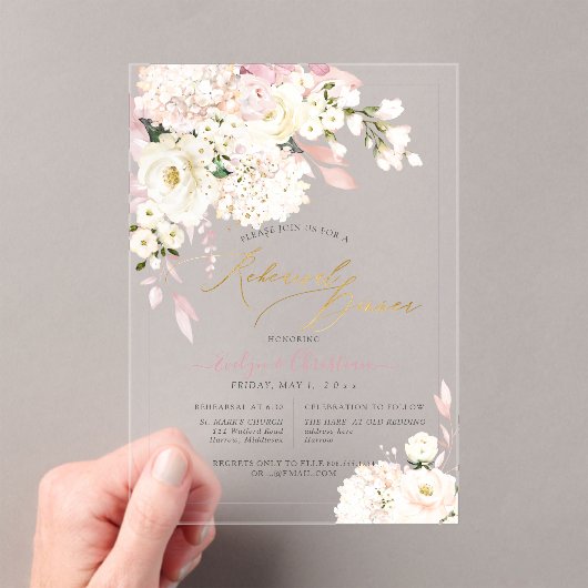 H2 Blush Hydrangea Cream Roses Rehearsal Dinner アクリル招待状 (インサイチュ (ポータブル))