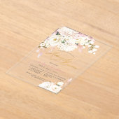 H2 Blush Hydrangea Cream Roses Rehearsal Dinner アクリル招待状 (レイダウン)
