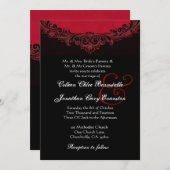 H302を結婚する赤くおよび黒いヴィンテージのモノグラム 招待状 (正面/裏面)